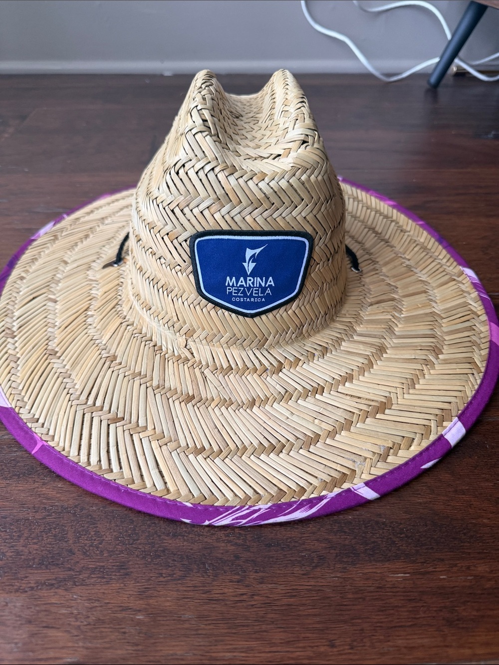 Marina Pez Vela Straw Sun Hat with Purple Trim